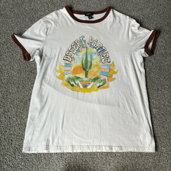 Forever 21 Desert Parties Cotton Graphic Tee Shirt Brown Trim Sz XL * - Picture 1 of 6